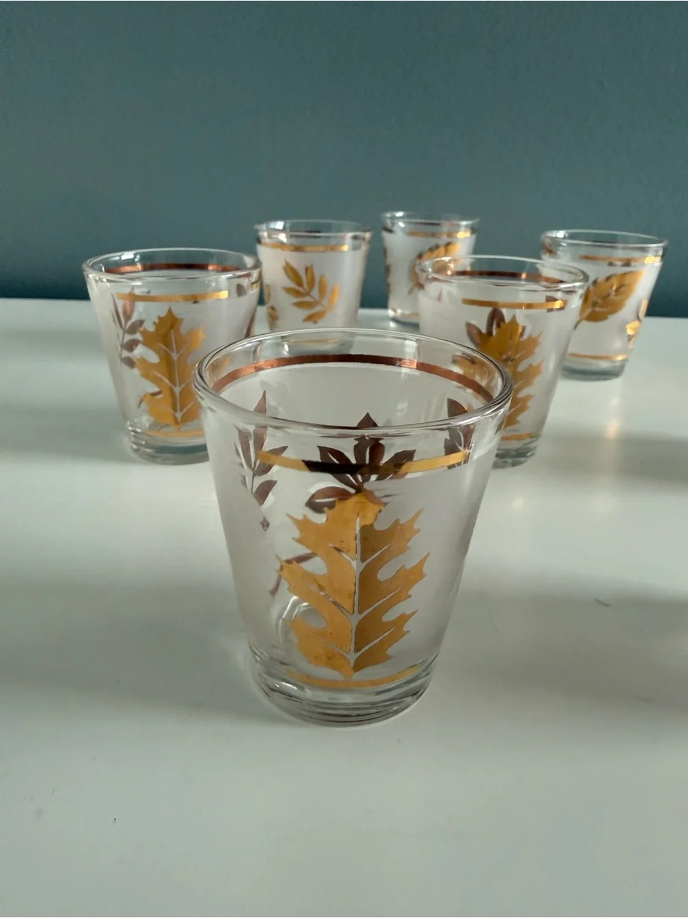 Libbey Vintage Mid Century Modern 1950’s Golden Foliage Shot Glasses